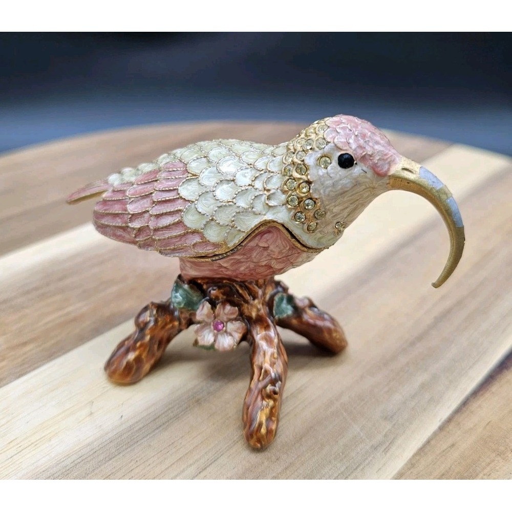 Cloisonne Style Enamel and Jewel Rhinestone Hummingbird on Branch Trinket Box‎